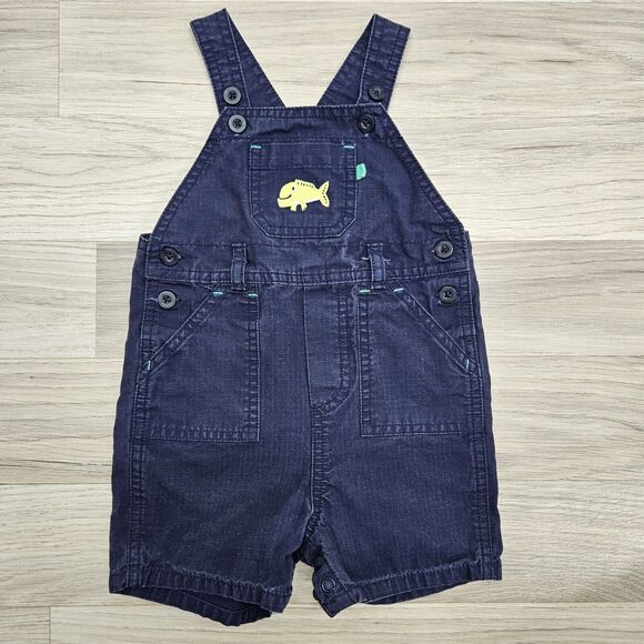 CARTER'S Baby Boy Blue Fish Cotton Overall Shorts Size 12 Months - Picture 1 of 4
